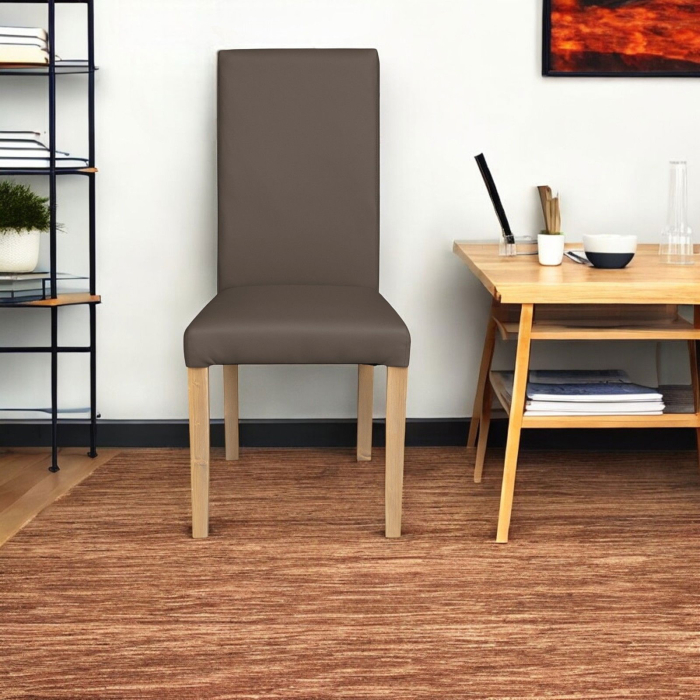 Set 2 scaune living TEO, picioare lemn natur, piele ecologica gri elefant, 46x60x98 cm [6]