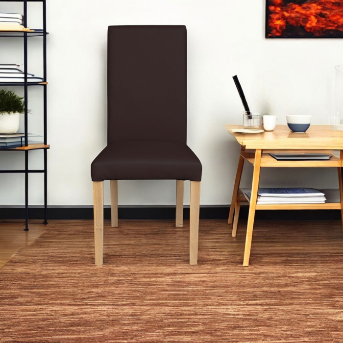Set 2 scaune living TEO, picioare lemn natur, piele ecologica maro inchis, 46x60x98 cm [5]