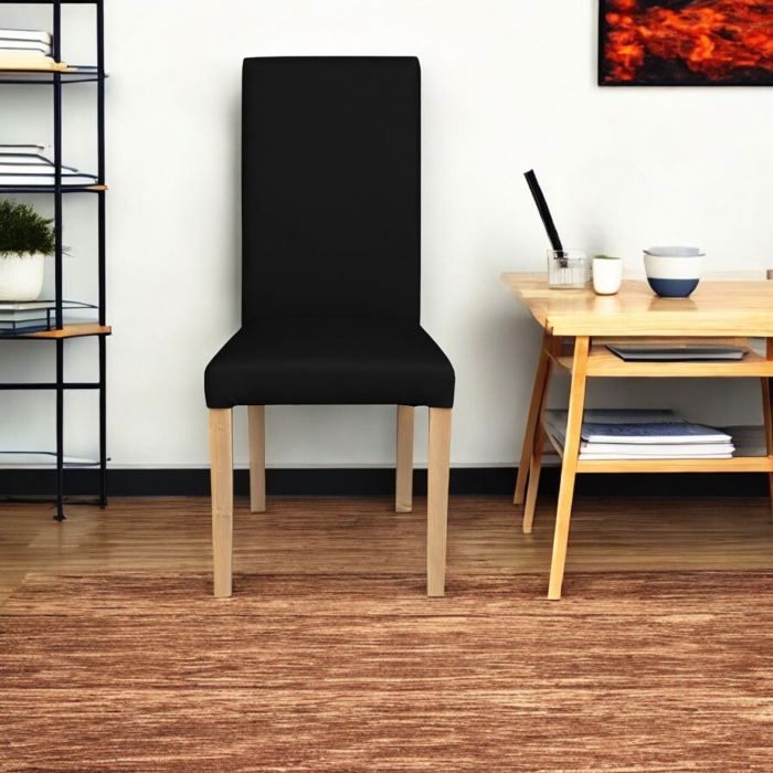 Set 2 scaune living TEO, picioare lemn natur, piele ecologica negru, 46x60x98 cm [5]