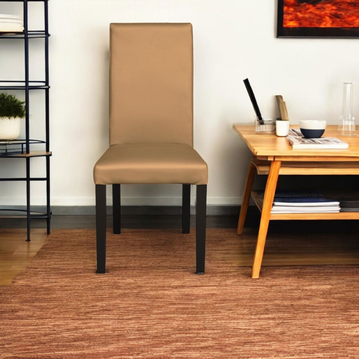 Set 2 scaune living TEO, picioare lemn wenge, piele ecologica bej inchis, 46x60x98 cm [5]