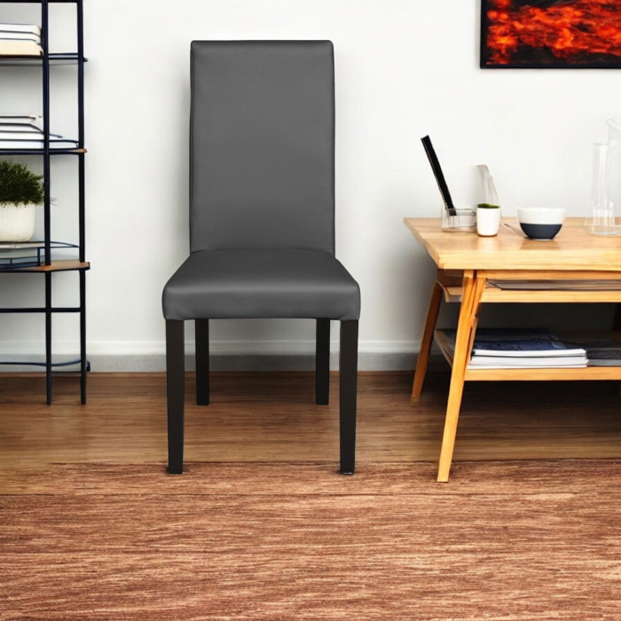 Set 2 scaune living TEO, picioare lemn wenge, piele ecologica gri, 46x60x98 cm [5]