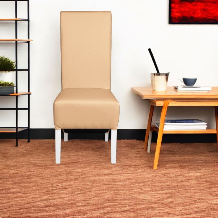 Set 2 scaune living VANESSA, picioare lemn alb, piele ecologica bej, 47x60x110 cm [5]