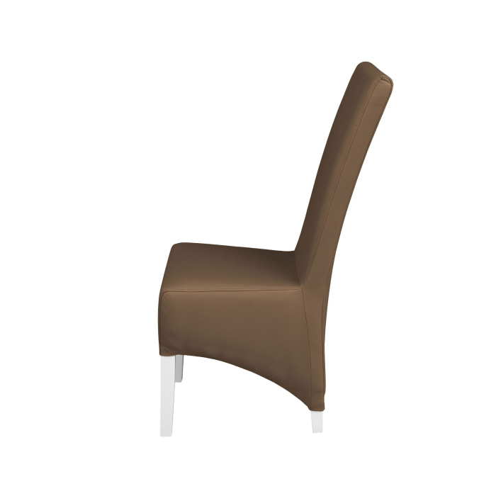 Set 2 scaune living VANESSA, picioare lemn alb, piele ecologica cappuccino, 47x60x110 cm [3]