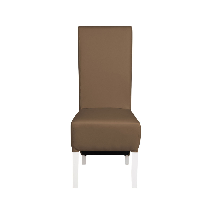 Set 2 scaune living VANESSA, picioare lemn alb, piele ecologica cappuccino, 47x60x110 cm [2]