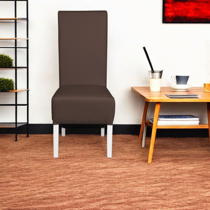 Set 2 scaune living VANESSA, picioare lemn alb, piele ecologica maro deschis, 47x60x110 cm [5]