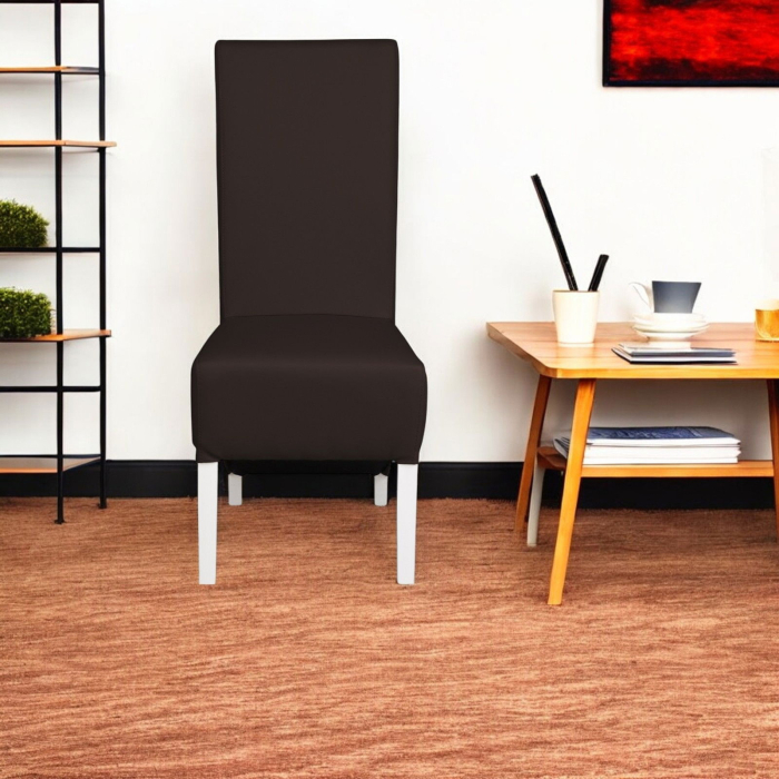 Set 2 scaune living VANESSA, picioare lemn alb, piele ecologica maro inchis, 47x60x110 cm [5]