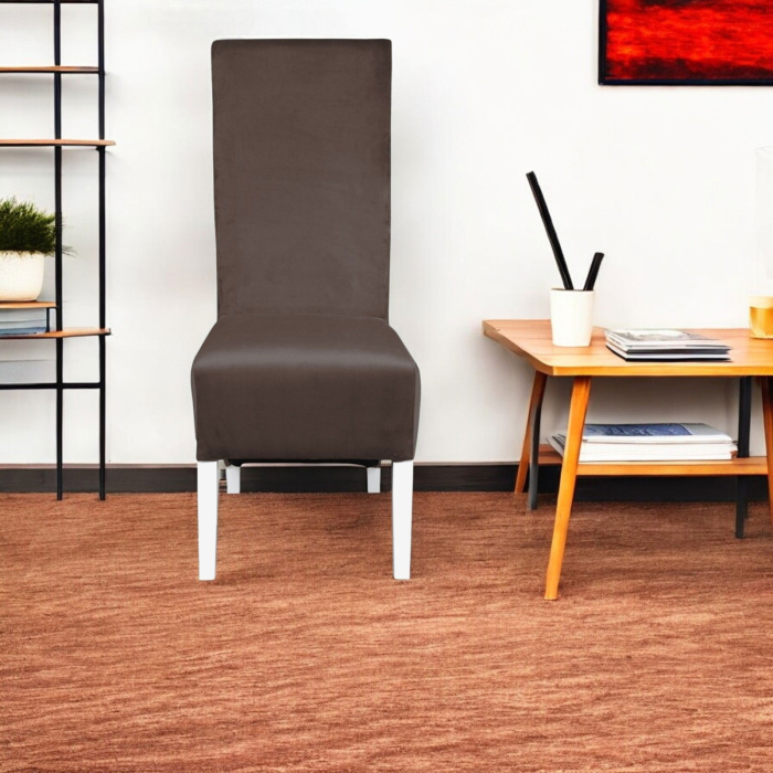 Set 2 scaune living VANESSA, picioare lemn alb, stofa maro, 47x60x110 cm [5]