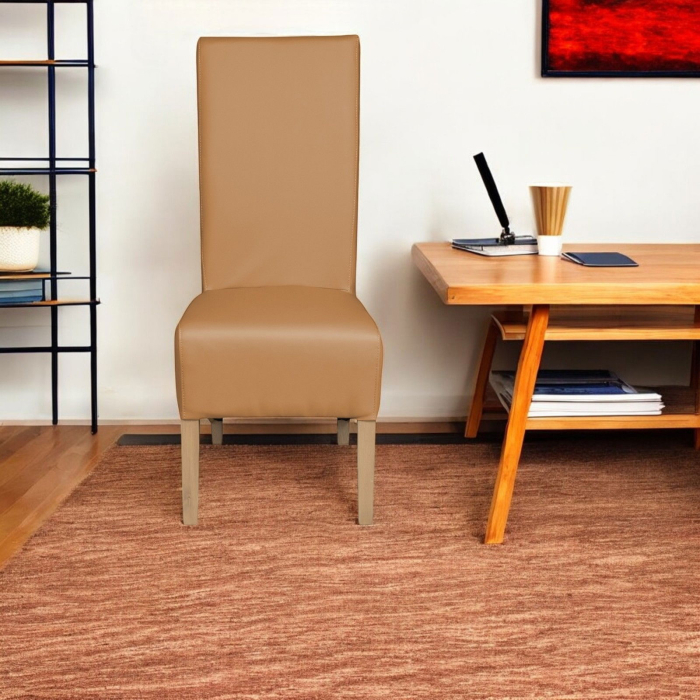 Set 2 scaune living VANESSA, picioare lemn natur, piele ecologica bej inchis, 47x60x110 cm [5]