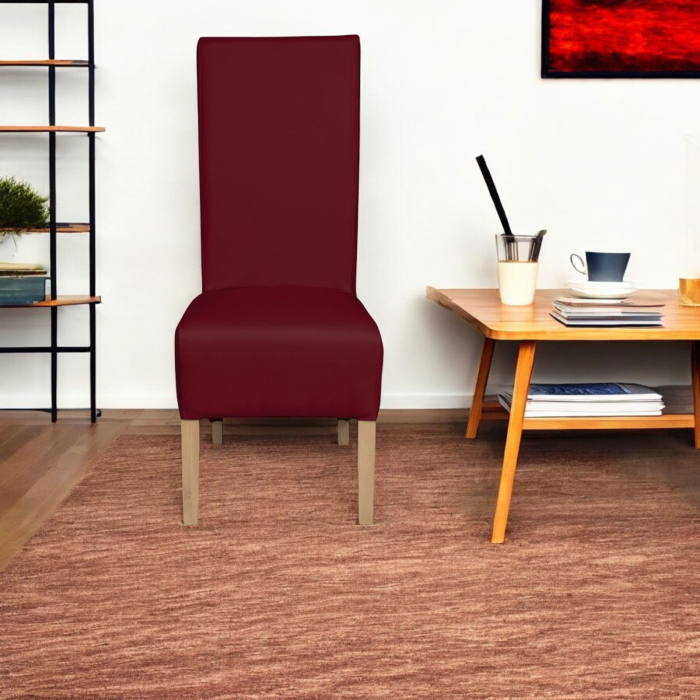 Set 2 scaune living VANESSA, picioare lemn natur, piele ecologica bordo, 47x60x110 cm [5]