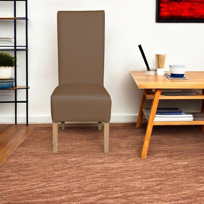 Set 2 scaune living VANESSA, picioare lemn natur, piele ecologica cappuccino, 47x60x110 cm [5]