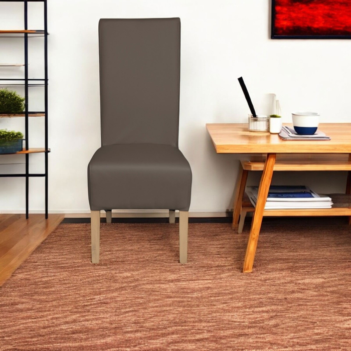 Set 2 scaune living VANESSA, picioare lemn natur, piele ecologica gri elefant, 47x60x110 cm [5]