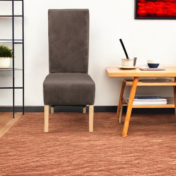 Set 2 scaune living VANESSA, picioare lemn natur, stofa maro, 47x60x110 cm [5]