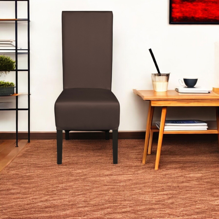 Set 2 scaune living VANESSA, picioare lemn wenge, piele ecologica maro deschis, 47x60x110 cm [5]
