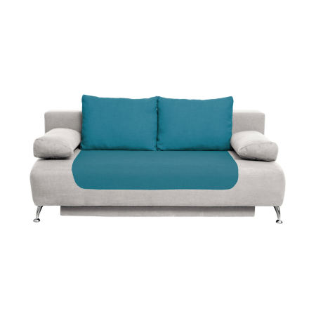 Canapea extensibila DAR195, 3 locuri, cu arcuri si lada depozitare, gri + turcoaz, 195x98x74 cm