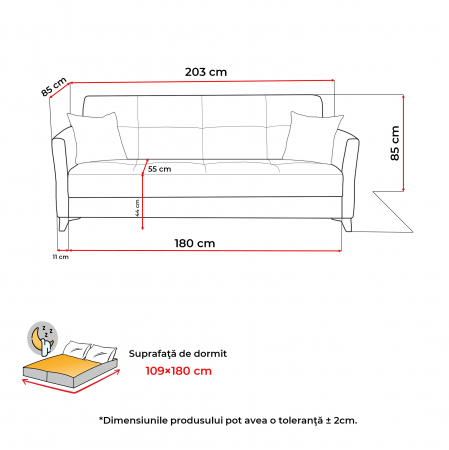 Canapea LOREN extensibila, 3 locuri, cu arcuri si lada depozitare, 203x85x85 cm - ExpoMob [5]