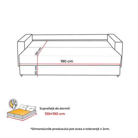 Canapea extensibila NIC220, 3 locuri, cu arcuri si lada depozitare, maro, 220x85x75 cm [9]