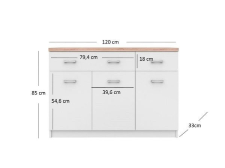 Colectia TOP MIX - Comoda TOP MIX, 3 usi, 2 sertare, alb, 120x33x85 cm