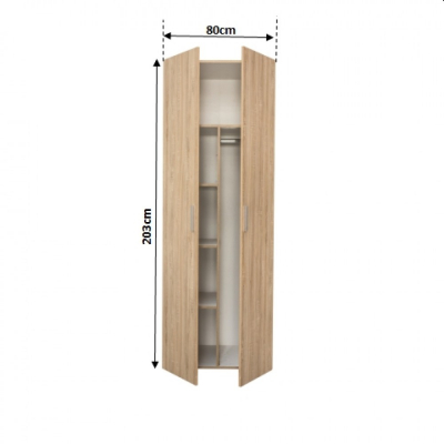 Dulap ALMA 2 usi, 5 rafturi, bara de haine, 80x52x203 cm - ExpoMob [1]