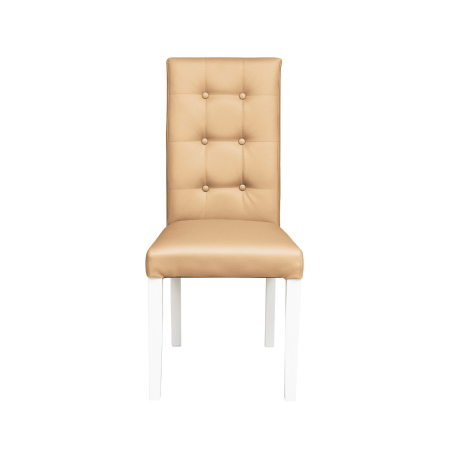 Produs în România - Set 2 scaune living TEO LUX, picioare lemn alb, piele ecologica bej, 46x60x98 cm