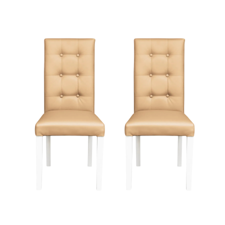 Produs în România - Set 2 scaune living TEO LUX, picioare lemn alb, piele ecologica bej, 46x60x98 cm