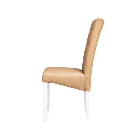Produs în România - Set 2 scaune living TEO LUX, picioare lemn alb, piele ecologica bej, 46x60x98 cm