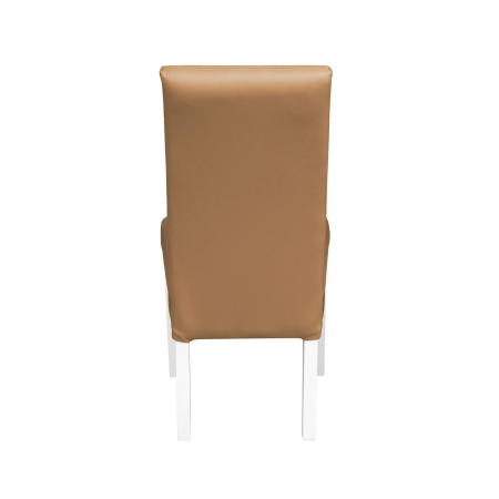 Produs în România - Set 2 scaune living TEO LUX, picioare lemn alb, piele ecologica bej inchis, 46x60x98 cm