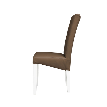 Produs în România - Set 2 scaune living TEO LUX, picioare lemn alb, piele ecologica cappuccino, 46x60x98 cm