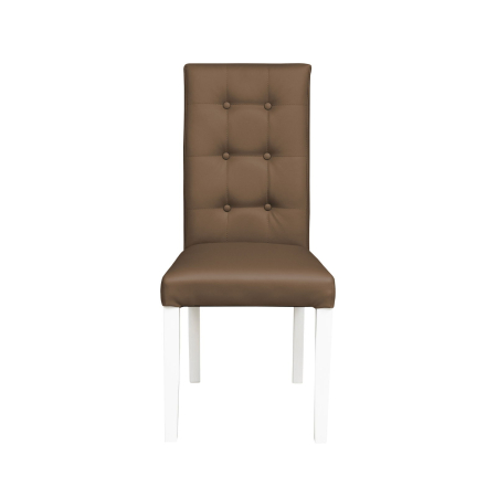 Produs în România - Set 2 scaune living TEO LUX, picioare lemn alb, piele ecologica cappuccino, 46x60x98 cm