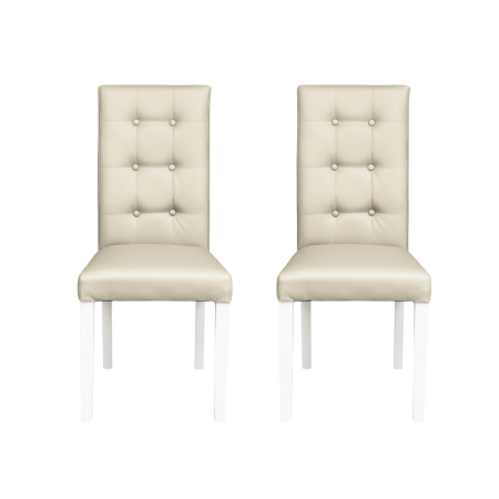 Produs în România - Set 2 scaune living TEO LUX, picioare lemn alb, piele ecologica crem, 46x60x98 cm