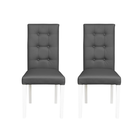 Scaune Dining - Set 2 scaune living TEO LUX, picioare lemn alb, piele ecologica gri, 46x60x98 cm