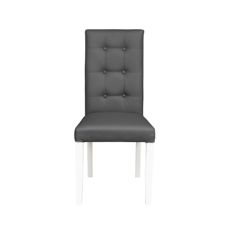 Scaune Dining - Set 2 scaune living TEO LUX, picioare lemn alb, piele ecologica gri, 46x60x98 cm