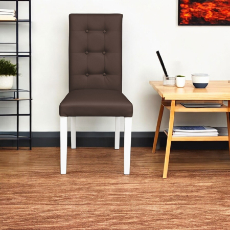 Set 2 scaune living TEO LUX, picioare lemn alb, piele ecologica maro deschis, 46x60x98 cm [4]