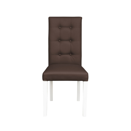 Produs în România - Set 2 scaune living TEO LUX, picioare lemn alb, piele ecologica maro deschis, 46x60x98 cm