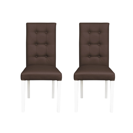 Produs în România - Set 2 scaune living TEO LUX, picioare lemn alb, piele ecologica maro deschis, 46x60x98 cm