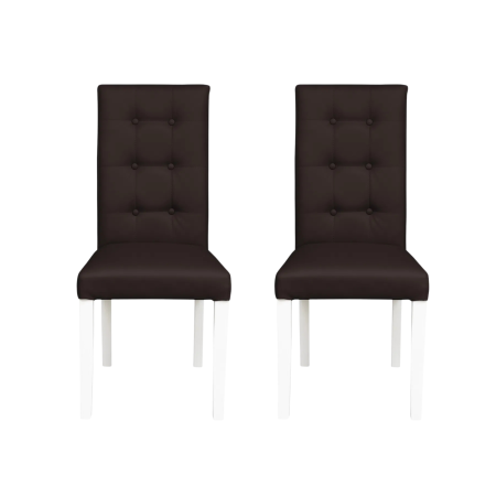 Produs în România - Set 2 scaune living TEO LUX, picioare lemn alb, piele ecologica maro inchis, 46x60x98 cm
