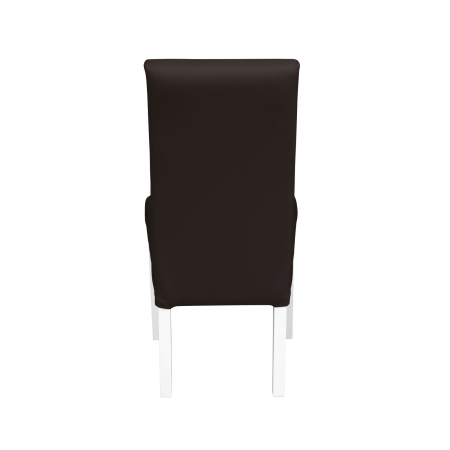 Produs în România - Set 2 scaune living TEO LUX, picioare lemn alb, piele ecologica maro inchis, 46x60x98 cm