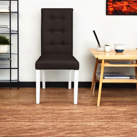 Set 2 scaune living TEO LUX, picioare lemn alb, piele ecologica maro inchis, 46x60x98 cm [4]