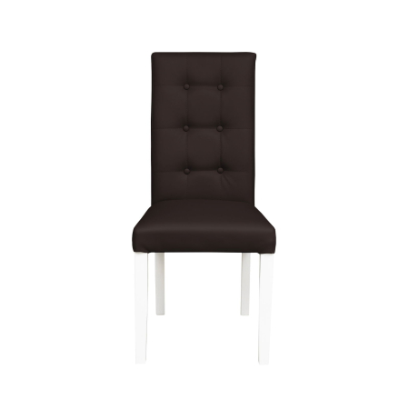 Produs în România - Set 2 scaune living TEO LUX, picioare lemn alb, piele ecologica maro inchis, 46x60x98 cm