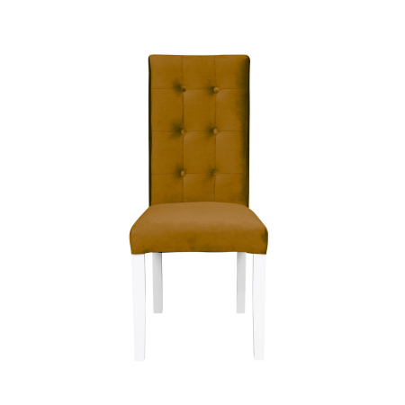 Produs în România - Set 2 scaune living TEO LUX, picioare lemn alb, stofa galben, 46x60x98 cm