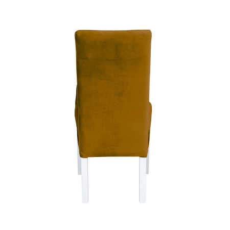 Produs în România - Set 2 scaune living TEO LUX, picioare lemn alb, stofa galben, 46x60x98 cm