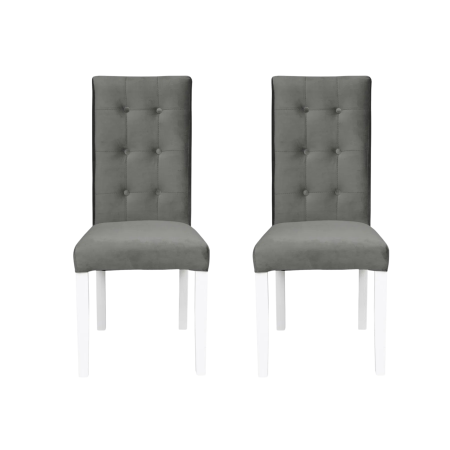 Scaune Dining - Set 2 scaune living TEO LUX, picioare lemn alb, stofa gri deschis, 46x60x98 cm