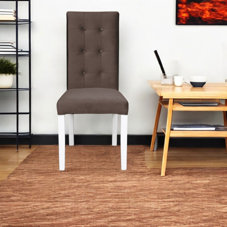 Set 2 scaune living TEO LUX, picioare lemn alb, stofa maro, 46x60x98 cm [4]
