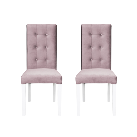 Produs în România - Set 2 scaune living TEO LUX, picioare lemn alb, stofa roz pudra, 46x60x98 cm