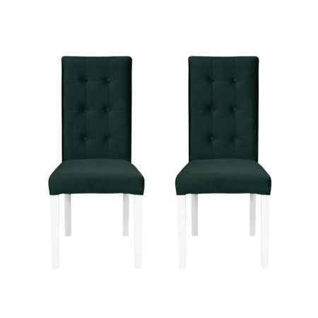 Produs în România - Set 2 scaune living TEO LUX, picioare lemn alb, stofa verde smarald, 46x60x98 cm