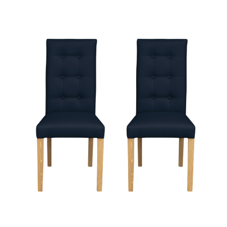 Produs în România - Set 2 scaune living TEO LUX, picioare lemn natur, piele ecologica albastru, 46x60x98 cm