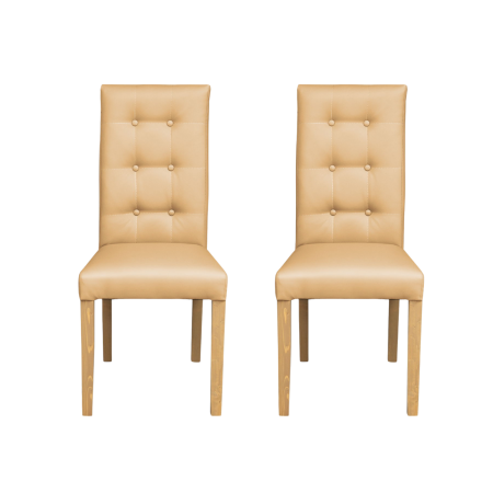 Produs în România - Set 2 scaune living TEO LUX, picioare lemn natur, piele ecologica bej, 46x60x98 cm