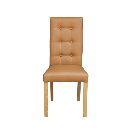 Produs în România - Set 2 scaune living TEO LUX, picioare lemn natur, piele ecologica bej inchis, 46x60x98 cm