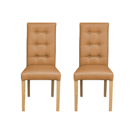 Produs în România - Set 2 scaune living TEO LUX, picioare lemn natur, piele ecologica bej inchis, 46x60x98 cm