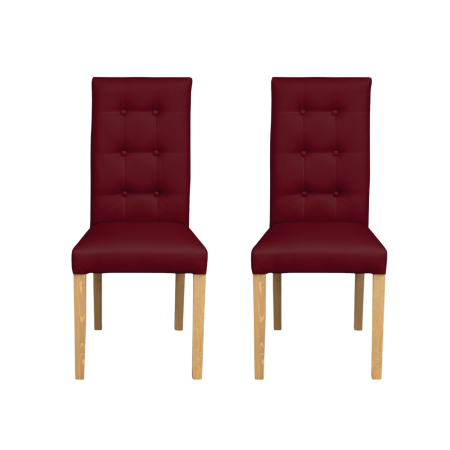 Produs în România - Set 2 scaune living TEO LUX, picioare lemn natur, piele ecologica bordo, 46x60x98 cm