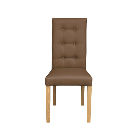 Produs în România - Set 2 scaune living TEO LUX, picioare lemn natur, piele ecologica cappuccino, 46x60x98 cm